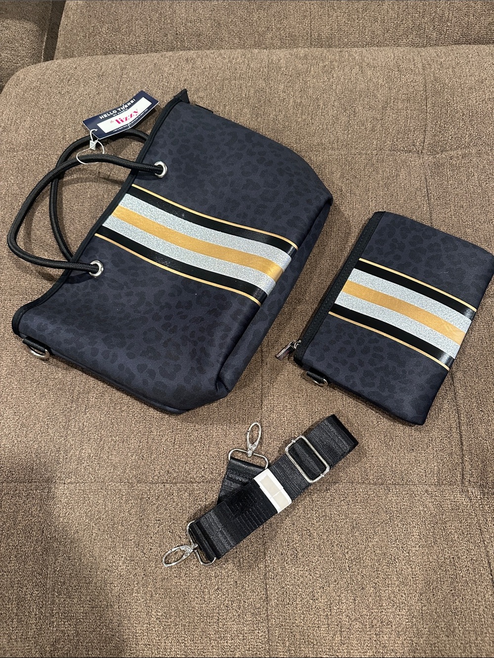 Tote Bag with Gold & Silver Stripes - Set NWT